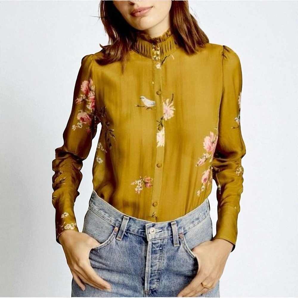 JOIE Elzie Print Long Sleeve Floral Silk Blouse